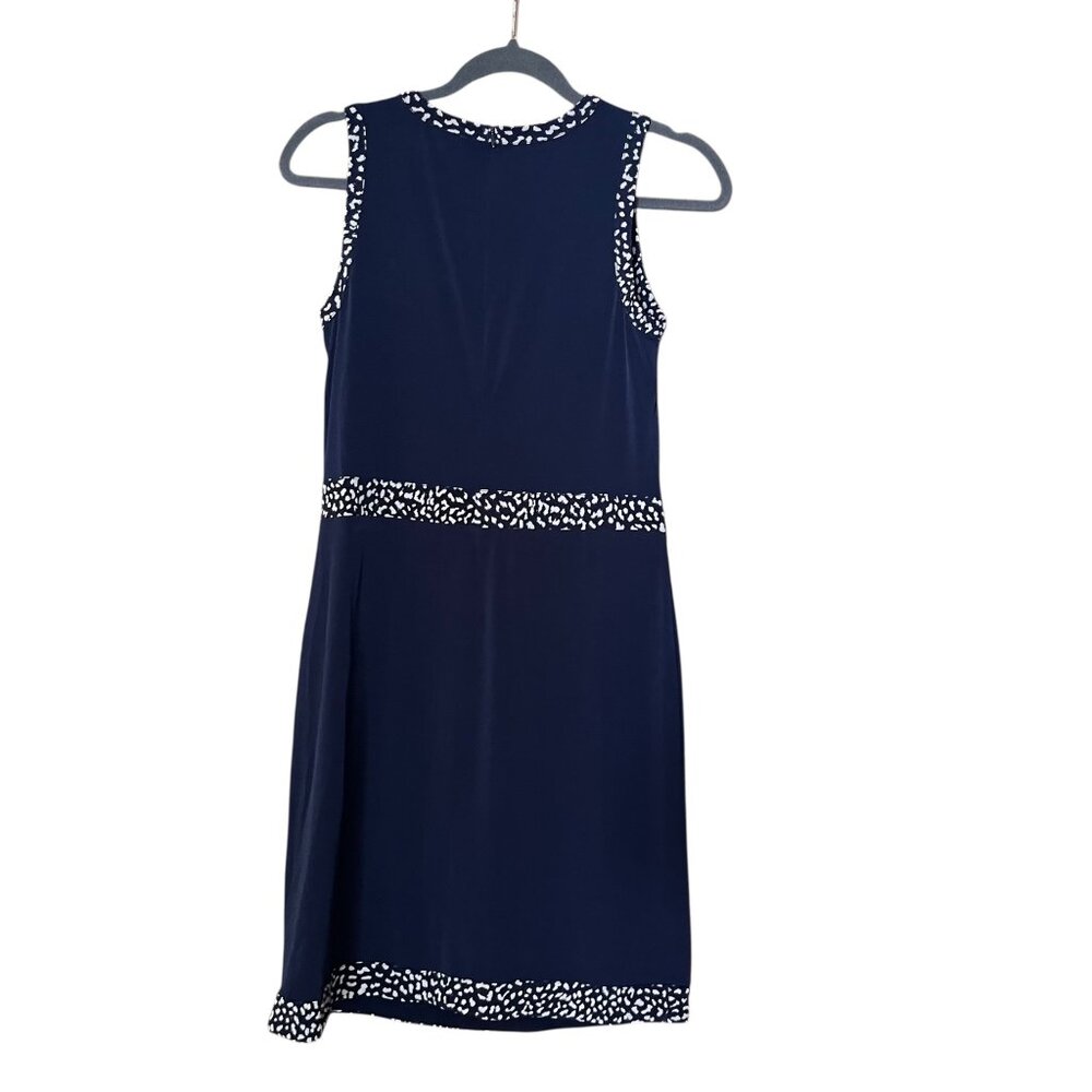 Michael Kors Navy Blue Spotted Faux Wrap Dress Sleeveless Womens Size XS - Picture 2 of 4